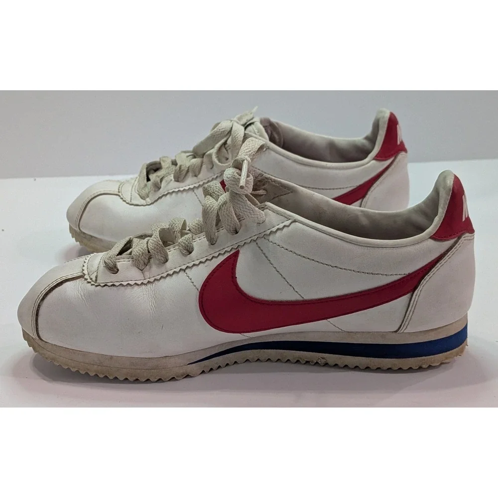 Nike Cortez Basic Sneakers Womens 8.5 White Red Blue 807471-103 Leather Low Top